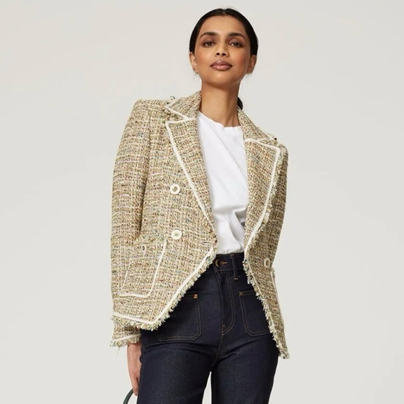 Veronica Beard Theron Tweed Double Breasted Blazer Jacket Size 2 Cream White